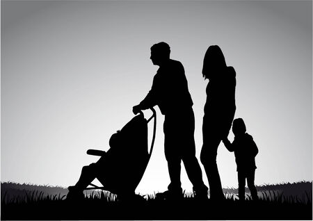 Family on a walk. Silhouettes of people.のイラスト素材