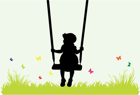 Little girl on a swing .のイラスト素材