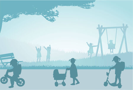 Playing children on a playground.のイラスト素材