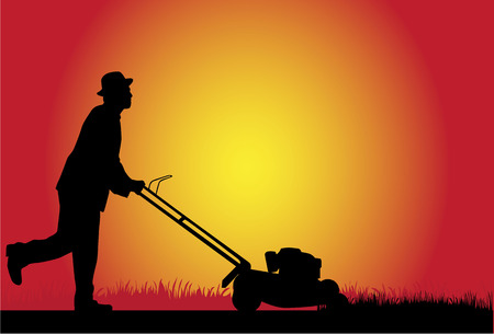 Man Mowing Lawnのイラスト素材