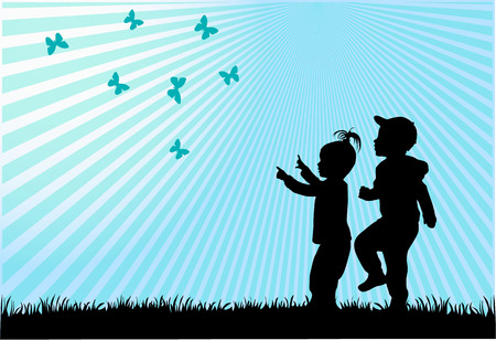 children silhouettesのイラスト素材