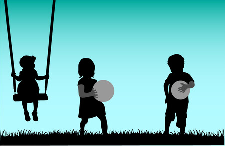 children silhouettesのイラスト素材
