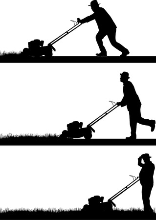 Man Mowing Lawn のイラスト素材