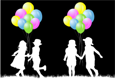 children silhouetteのイラスト素材