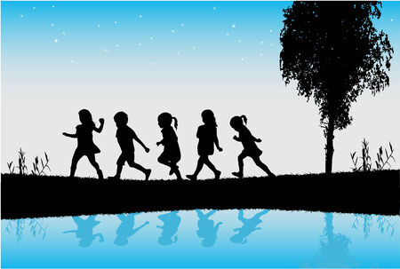children silhouetteのイラスト素材
