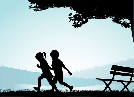 children silhouetteのイラスト素材