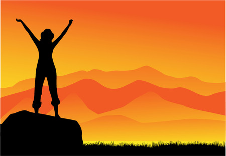 Woman on top of a mountainのイラスト素材