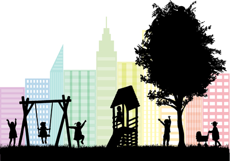 group of children's silhouettesのイラスト素材