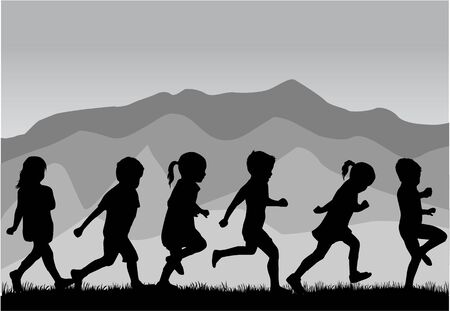 children silhouettesのイラスト素材