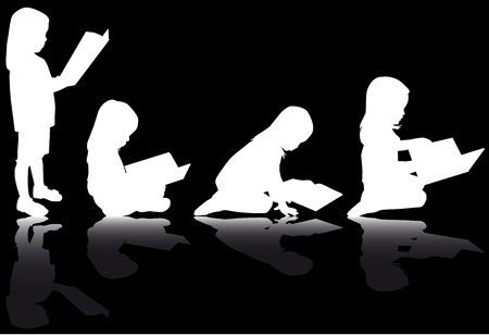 Silhouette of a girl reading a book.のイラスト素材