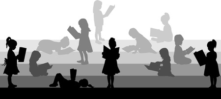 Silhouette of a girl reading a book.のイラスト素材