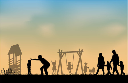 Silhouette of people on the outsideのイラスト素材