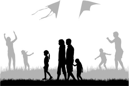 Family silhouettes in nature.のイラスト素材