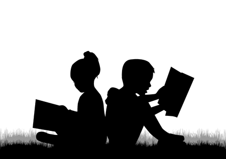 Children reading the book.のイラスト素材