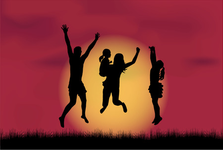 Family silhouettes in nature.のイラスト素材