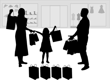 Family shopping. Silhouettes conceptual.のイラスト素材