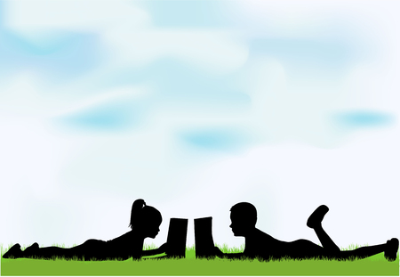 Children reading the book.のイラスト素材