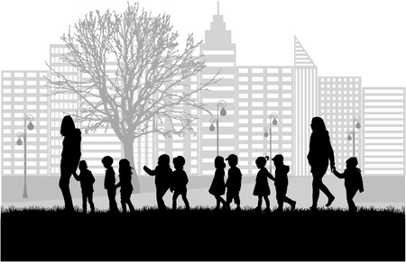 Group of children on a walk.のイラスト素材