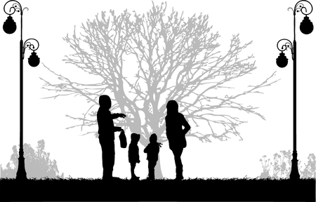 Family silhouettes in nature.のイラスト素材