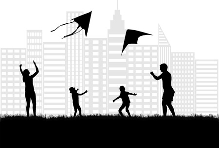 Family silhouettes in nature.のイラスト素材