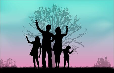 Family silhouettes in nature.のイラスト素材