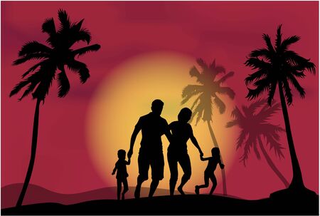 Family under the palm trees.のイラスト素材