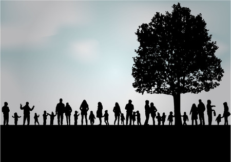 Family silhouettes in nature.のイラスト素材