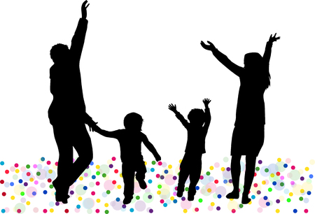 Dancing family silhouettes.のイラスト素材