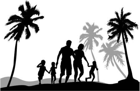 Family under the palm trees.のイラスト素材