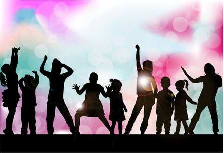 Silhouettes of children playing.のイラスト素材