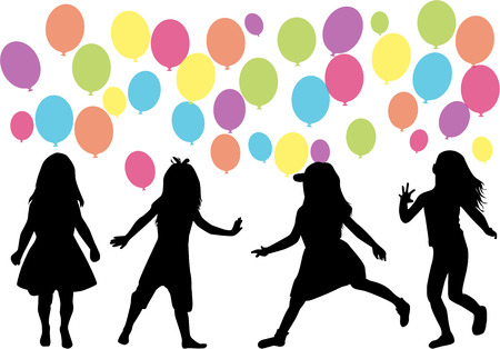 Silhouettes of children. Balloon background.のイラスト素材