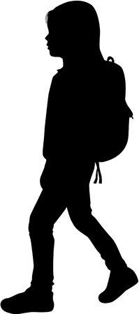 Silhouette girls reaching school.のイラスト素材