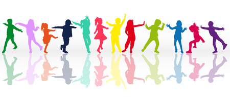 Set of colorful children silhouettes .のイラスト素材