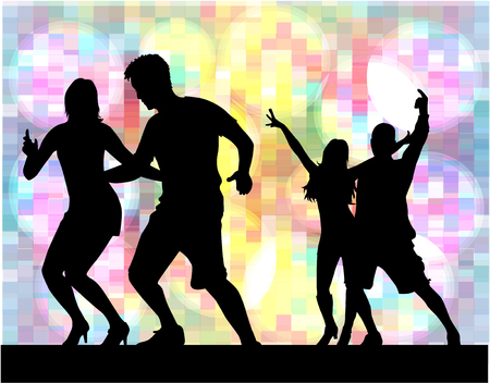 Dancing people silhouettes. Abstract background.のイラスト素材