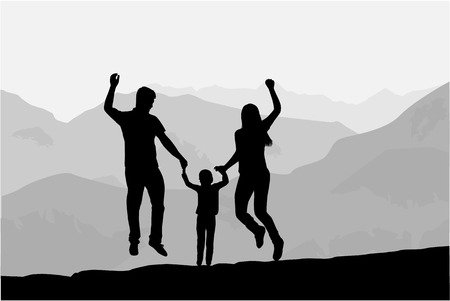 Silhouette family of mountains in the background.のイラスト素材