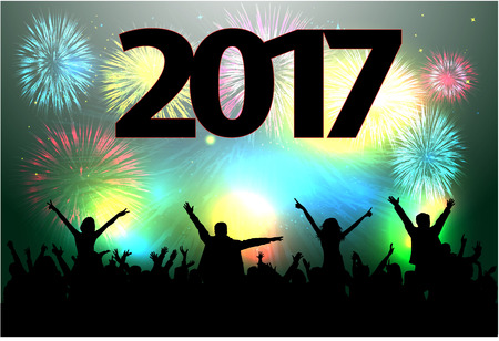 Silhouettes people celebrate the new year.のイラスト素材