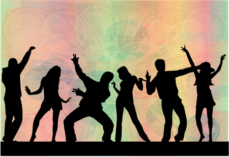 Dancing people silhouettes. Abstract background.のイラスト素材