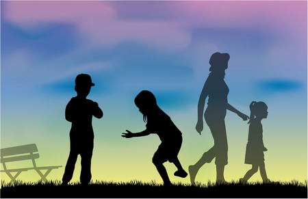 Children silhouette in nature .のイラスト素材