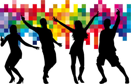 Dancing people silhouettes. Abstract background.のイラスト素材