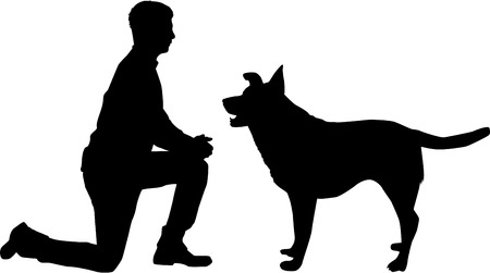 Silhouette of a man with a dog.のイラスト素材