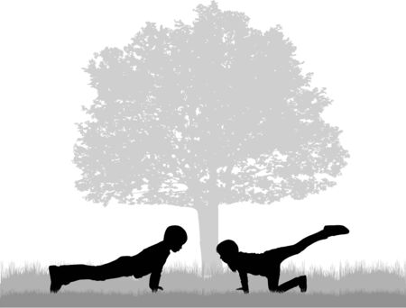 Silhouettes of children in sport.のイラスト素材