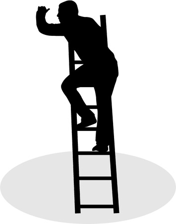 Silhouette of a man on a ladder.のイラスト素材
