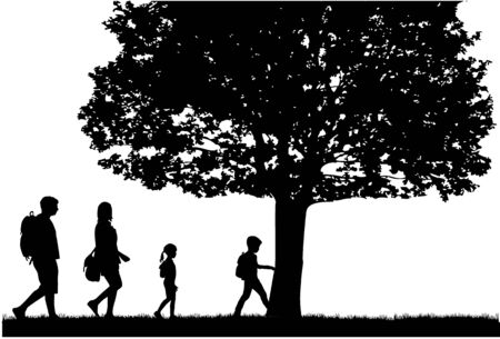 Family silhouettes in nature.のイラスト素材