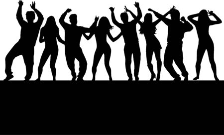 Dancing people silhouettes. Black silhouettes.のイラスト素材