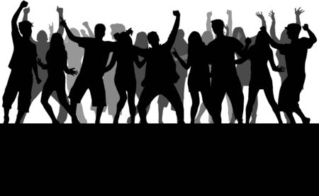 Dancing people silhouettes. Large group.のイラスト素材