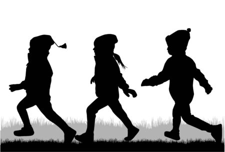 Silhouettes of children running.のイラスト素材