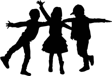 Vector silhouette of children on white background.のイラスト素材