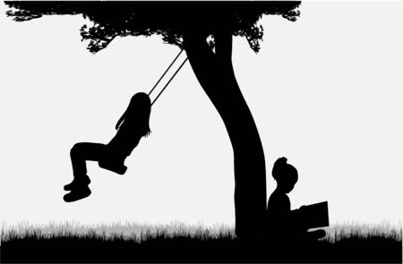 Silhouettes of children playing.のイラスト素材