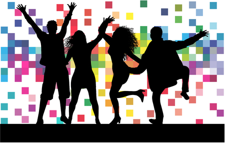 Dancing people silhouettes. Abstract background.のイラスト素材