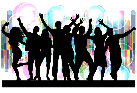 Dancing people silhouettes. Abstract background.のイラスト素材